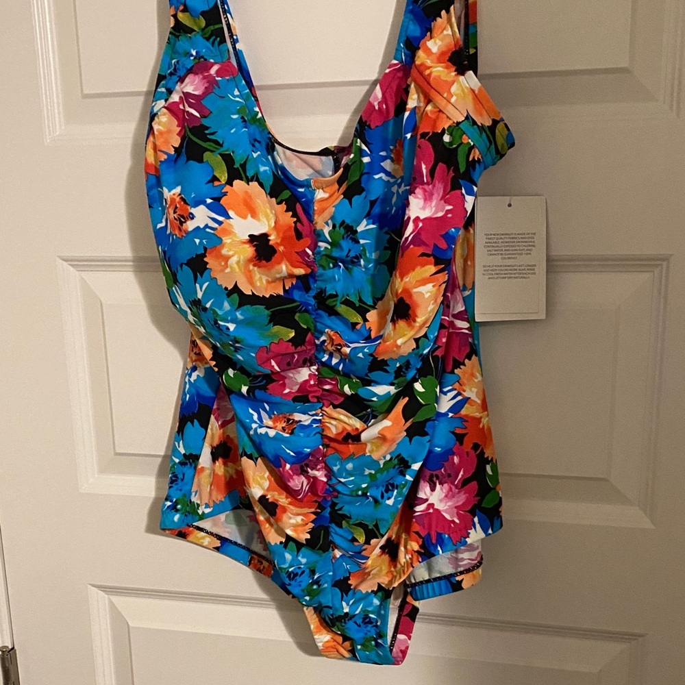 Maxine of Hollywood Blue and Orange Floral One-Piece Swimsuit